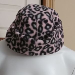 Pink leopard fleece hat